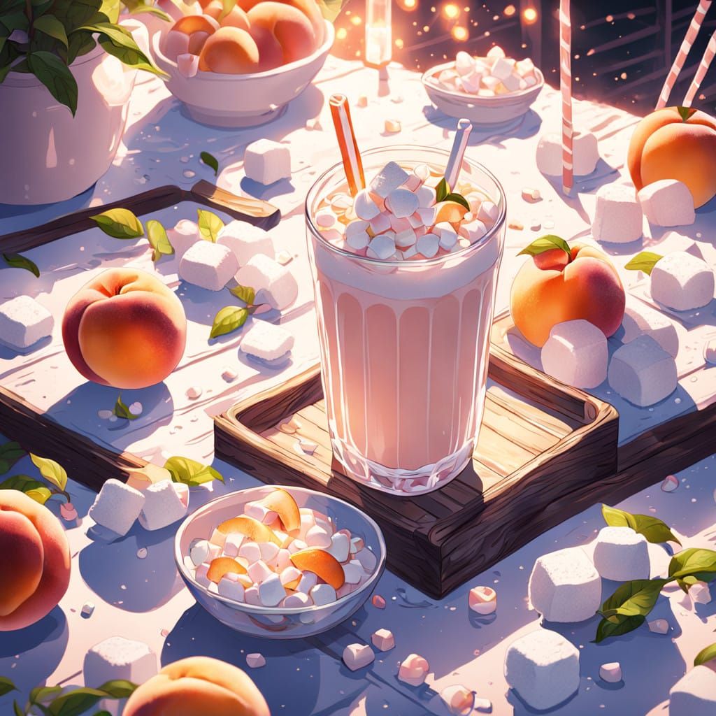 Vibrant Peach Milkshake in Anime-Style Concept Art