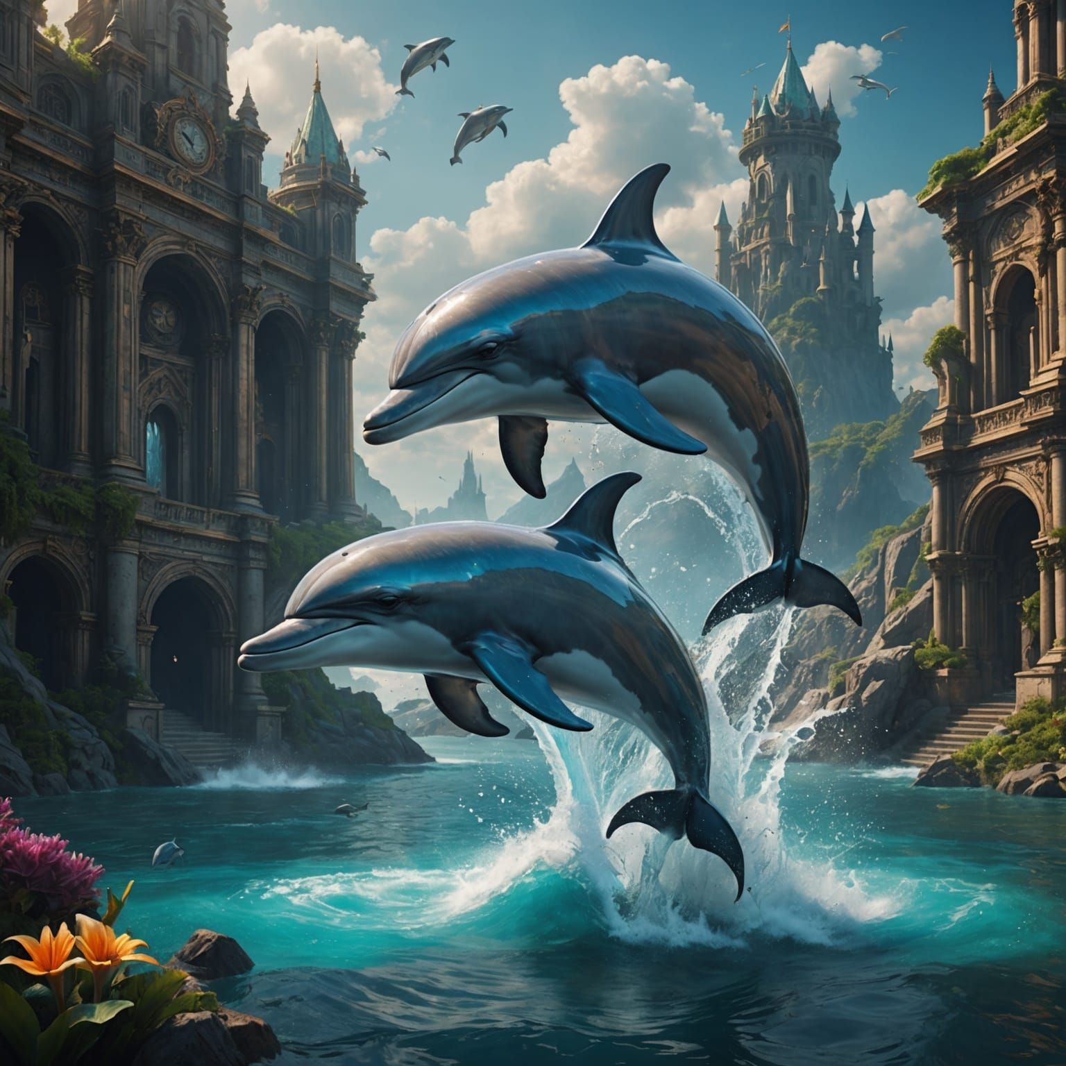 Fantastical Dolphin Hybrids in Detailed Fantasy Art