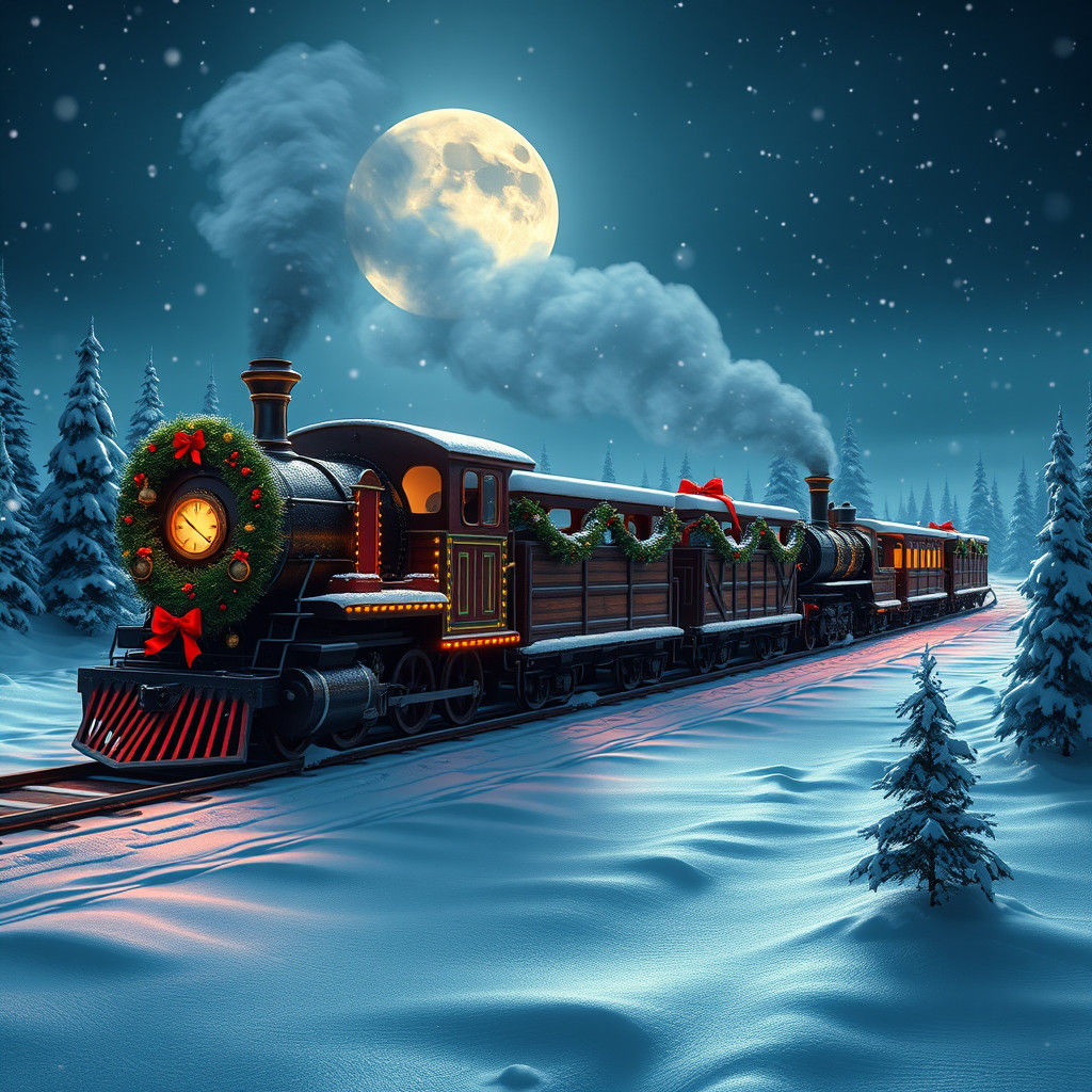 Whimsical Christmas Train in Dreamy Matte Painting