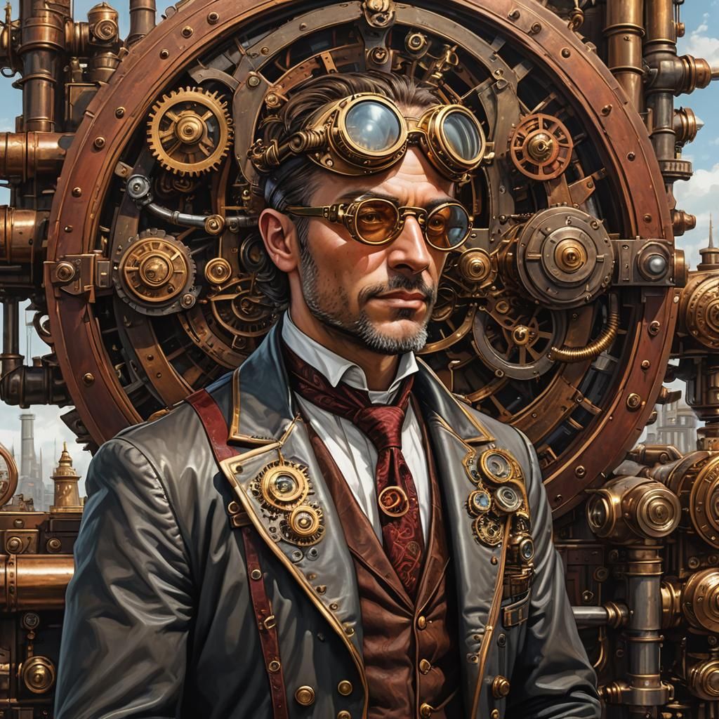 Steampunk Gentleman Arriving in Steampunk City