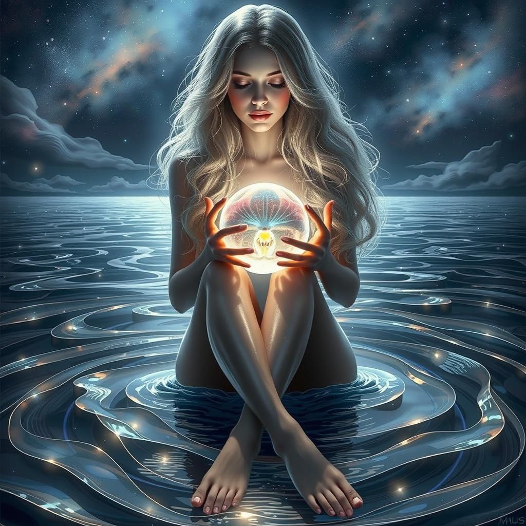 Orchid in Glass Bell Jar, Botanical Illustration