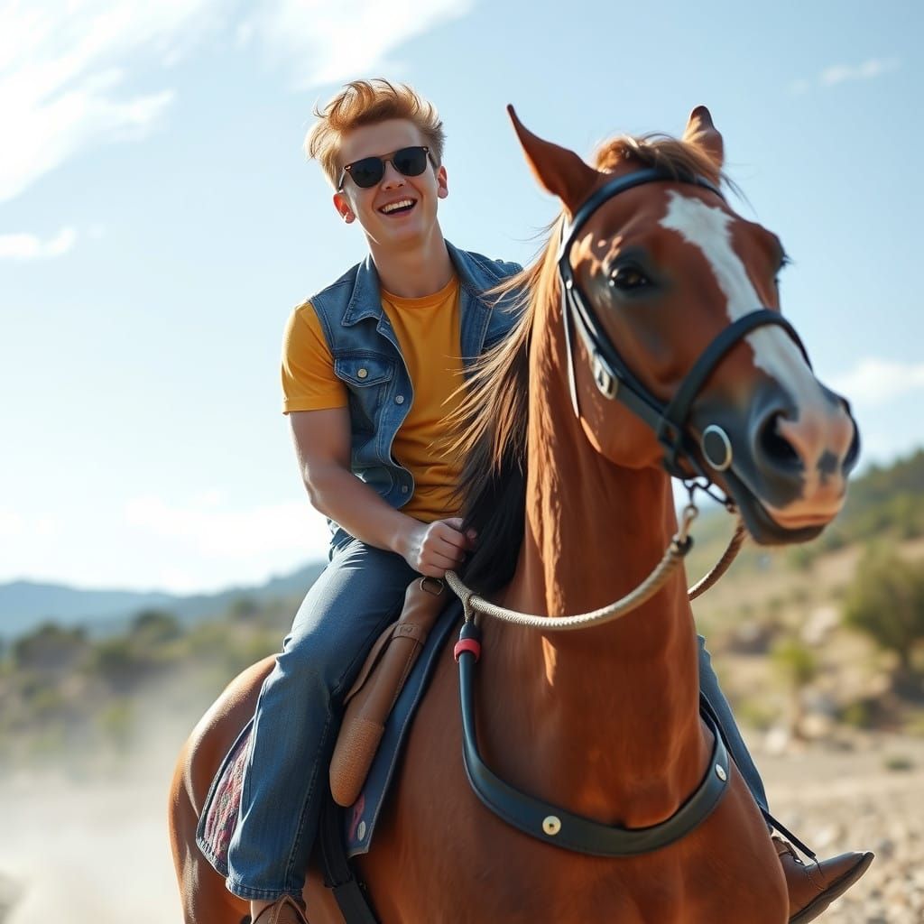 Youthful Equestrian Enthusiasm in Oil Painting Style