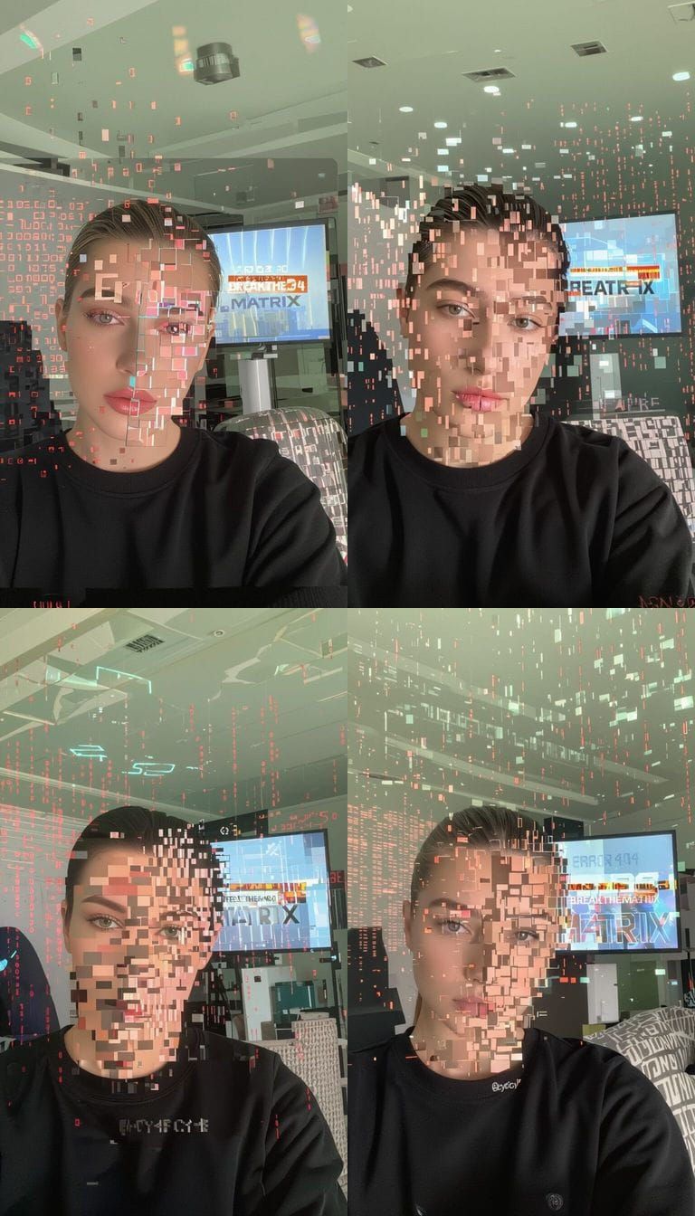 Cyberpunk Model Portrait with Digital Glitch and Hologram Ef...