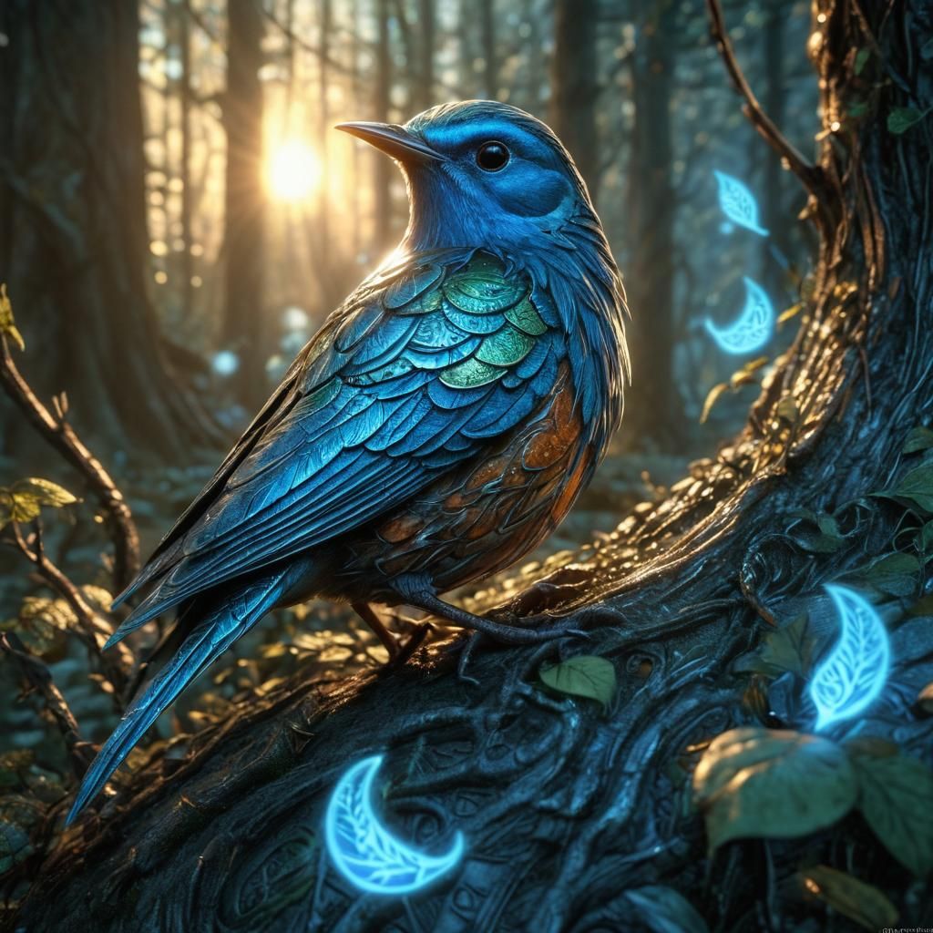 Elven Woods Songbird in Cinematic Mixed Media