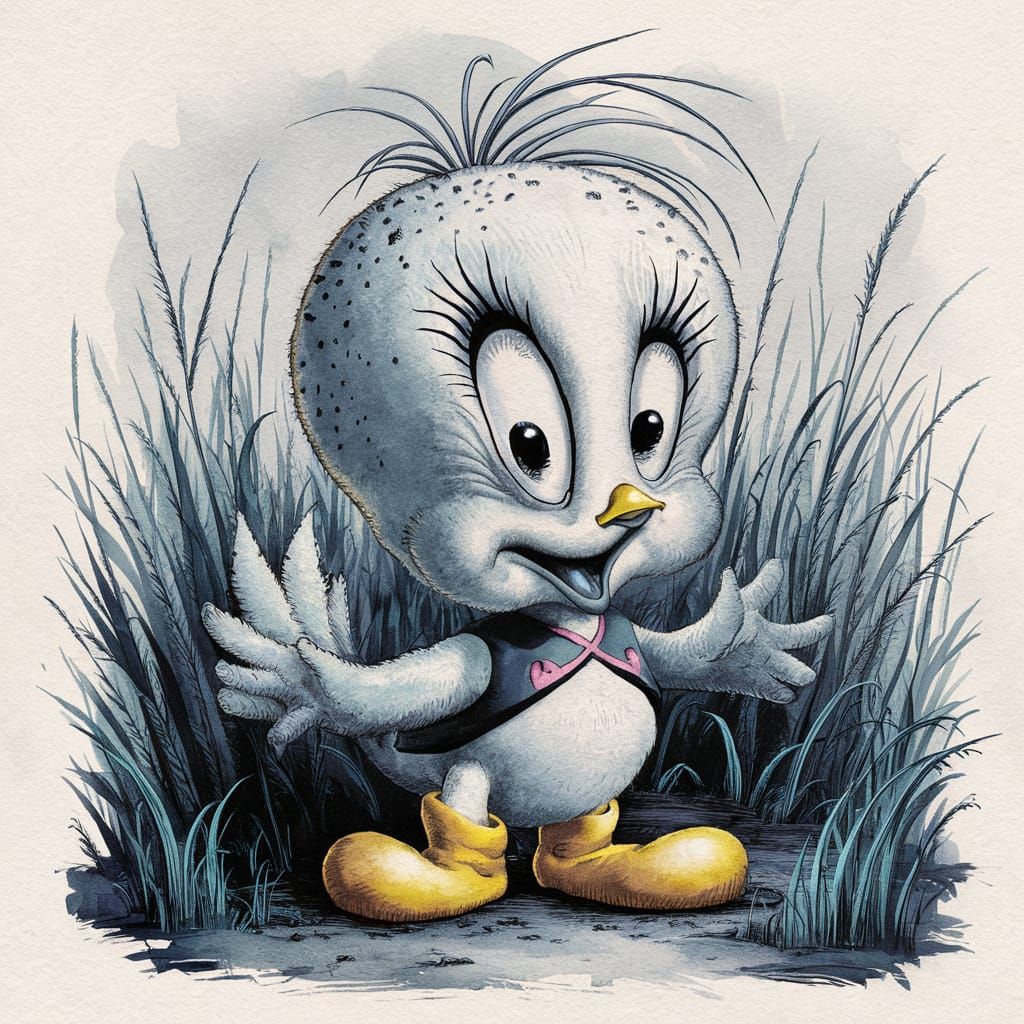 Grotesque Tweety Bird Watercolor Illustration
