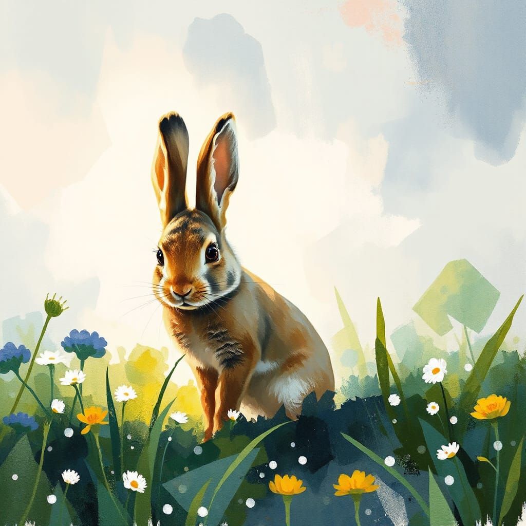 Mystical Rabbit Emerges in Watercolour Dawn