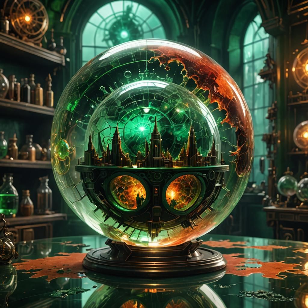 Fractal Coffee Stains on Green Crystal Sphere