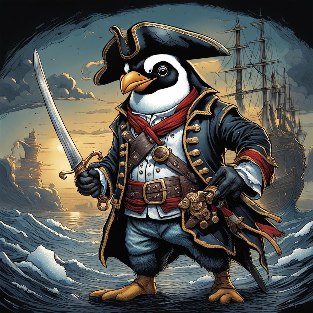 Penguin Pirate Comic Book Art