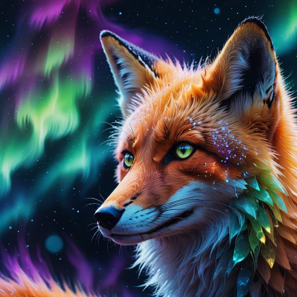 Transparent Fox with Northern Lights, Digital Art