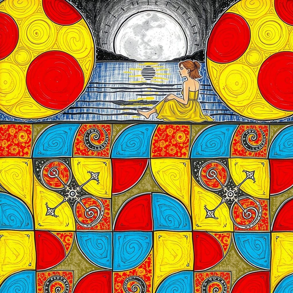 Ethereal Woman Lost in Moonlit Beach Reflections