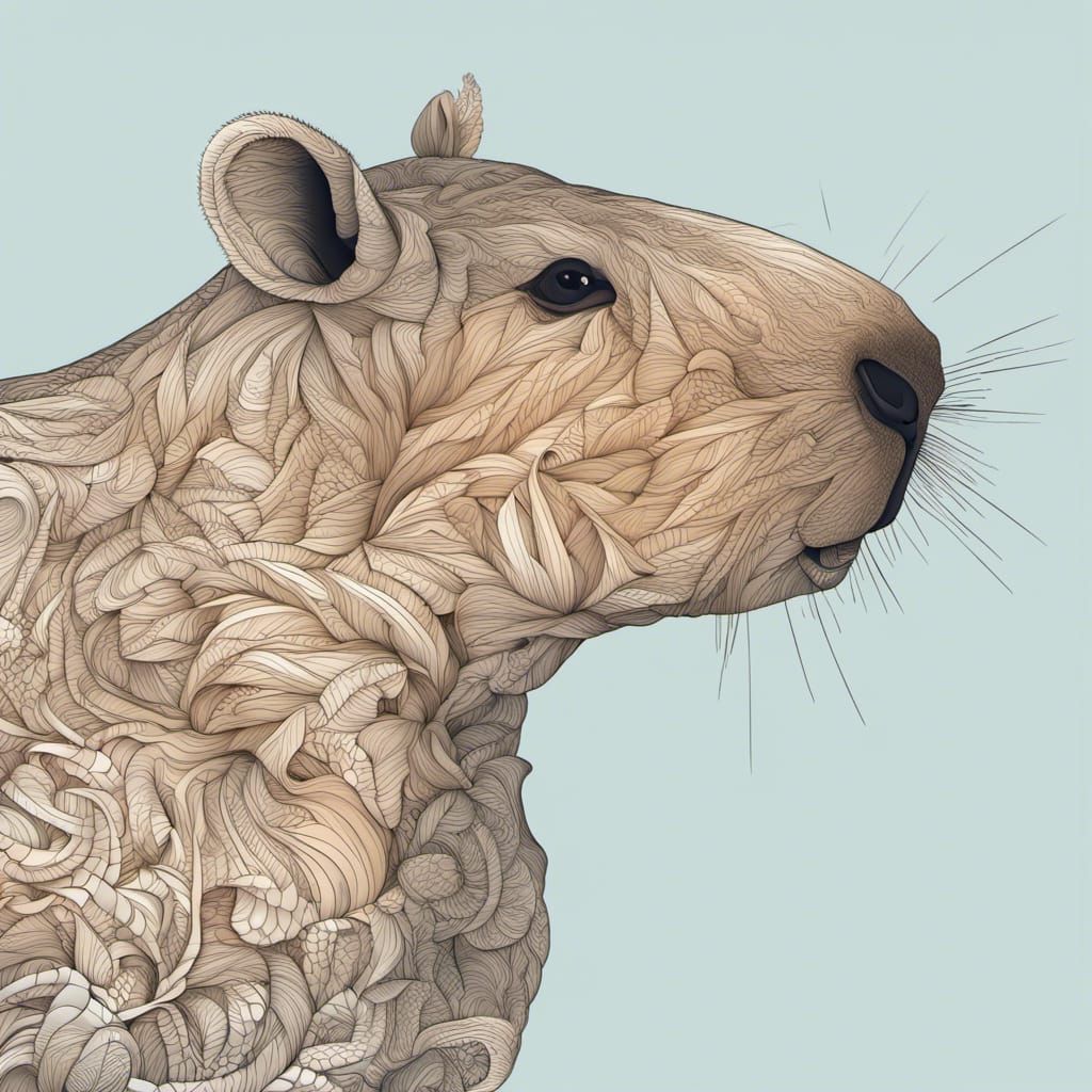 Capybara Drinking with Abstract Fractal Design