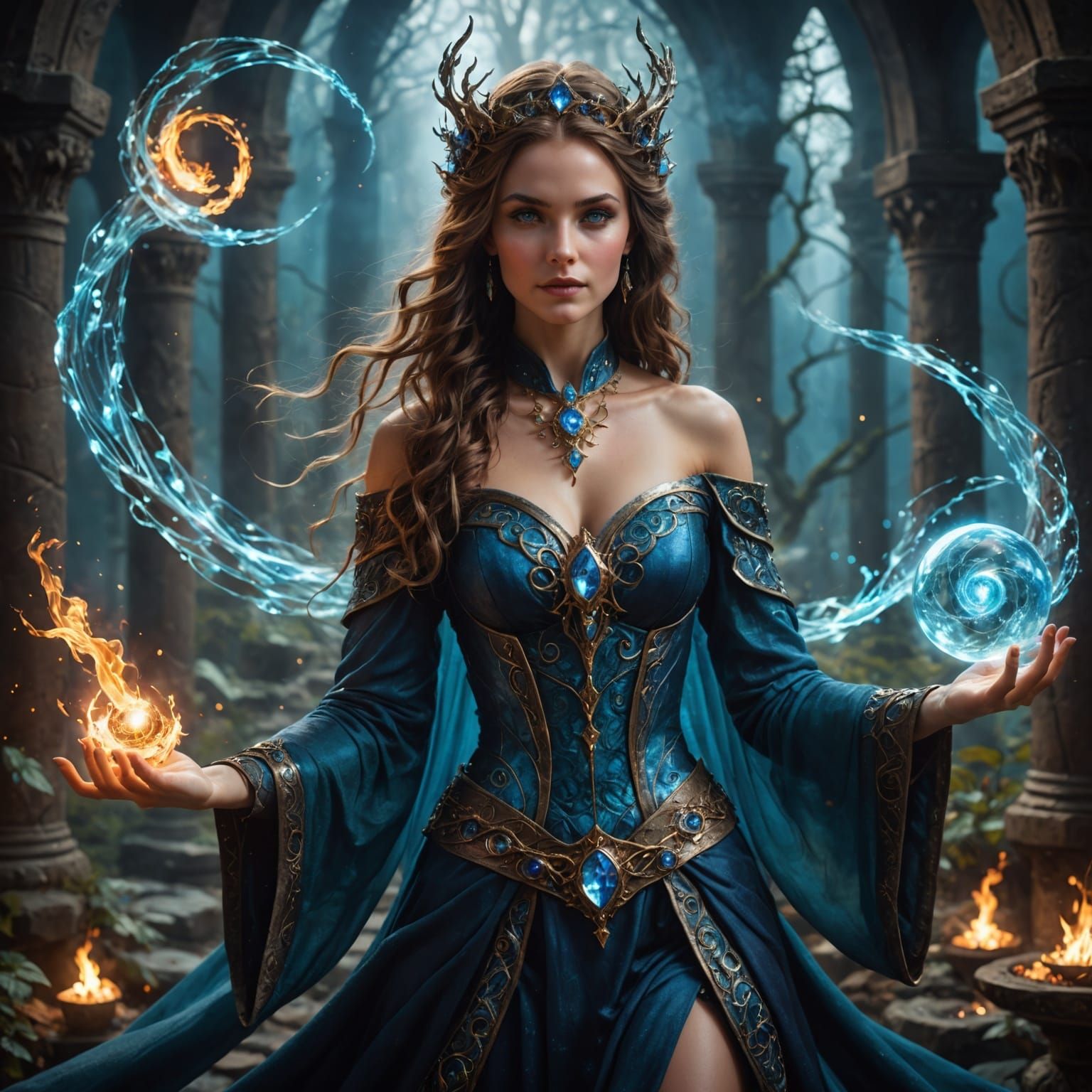 Dark Fantasy Wizardess Weaves Elemental Magic in a 4K Realm