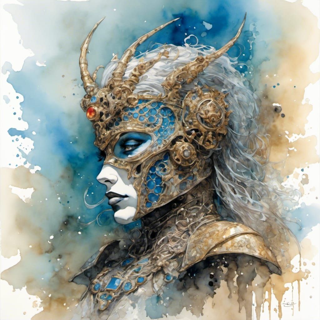 Cyber Knight in Celtic Technoarmor, Alcohol Ink Style