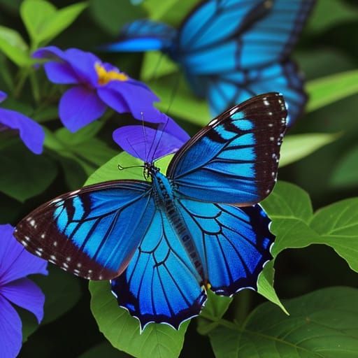 Blue Morpho Butterflies in a Tropical Illustration