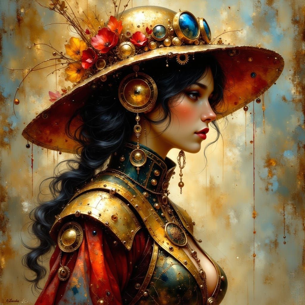 Steampunk Lady Mechanic in Retro Futuristic Style