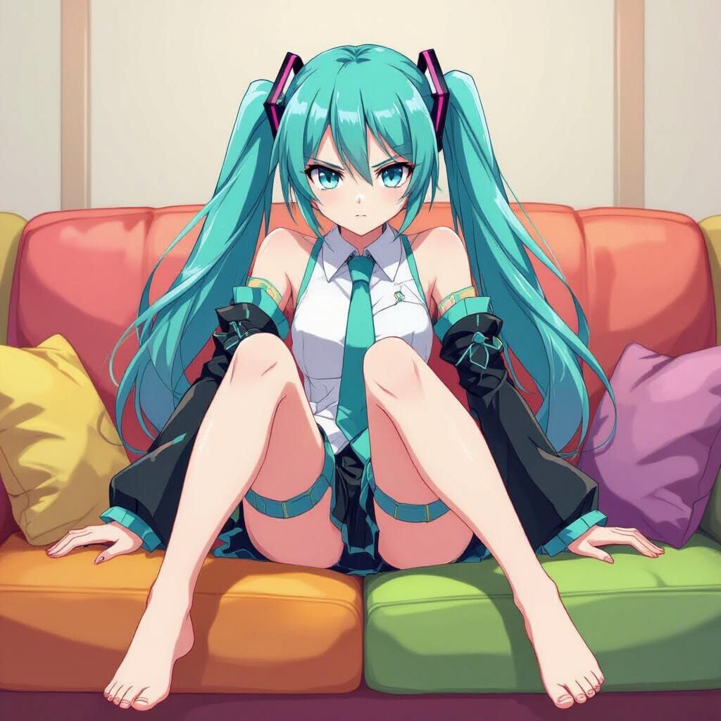 Hatsune Miku on Couch in Anime Style