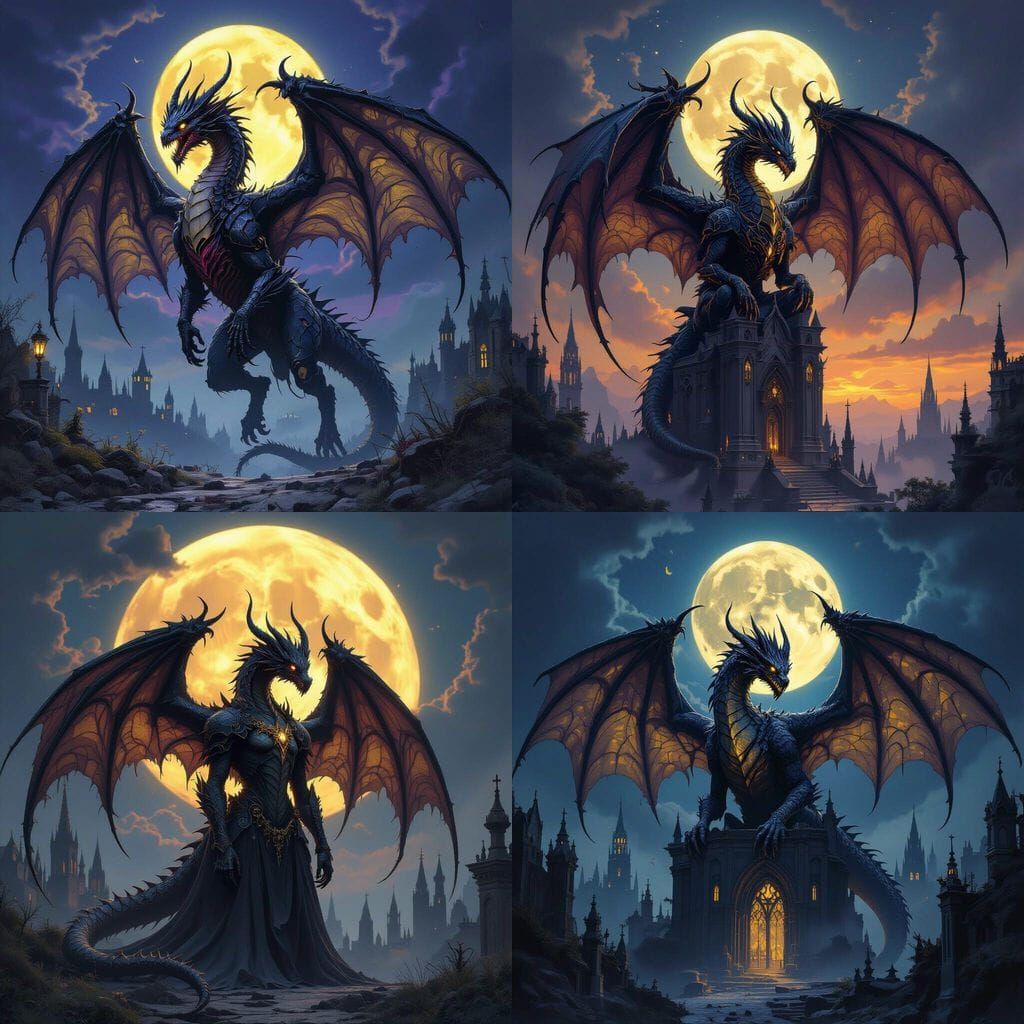 Gothic Dragon in Moonlit Landscape