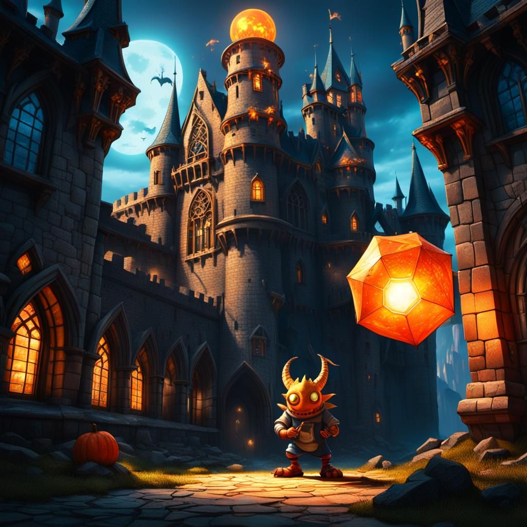 Whimsical Dragon in Gothic Castle: Matte Painting