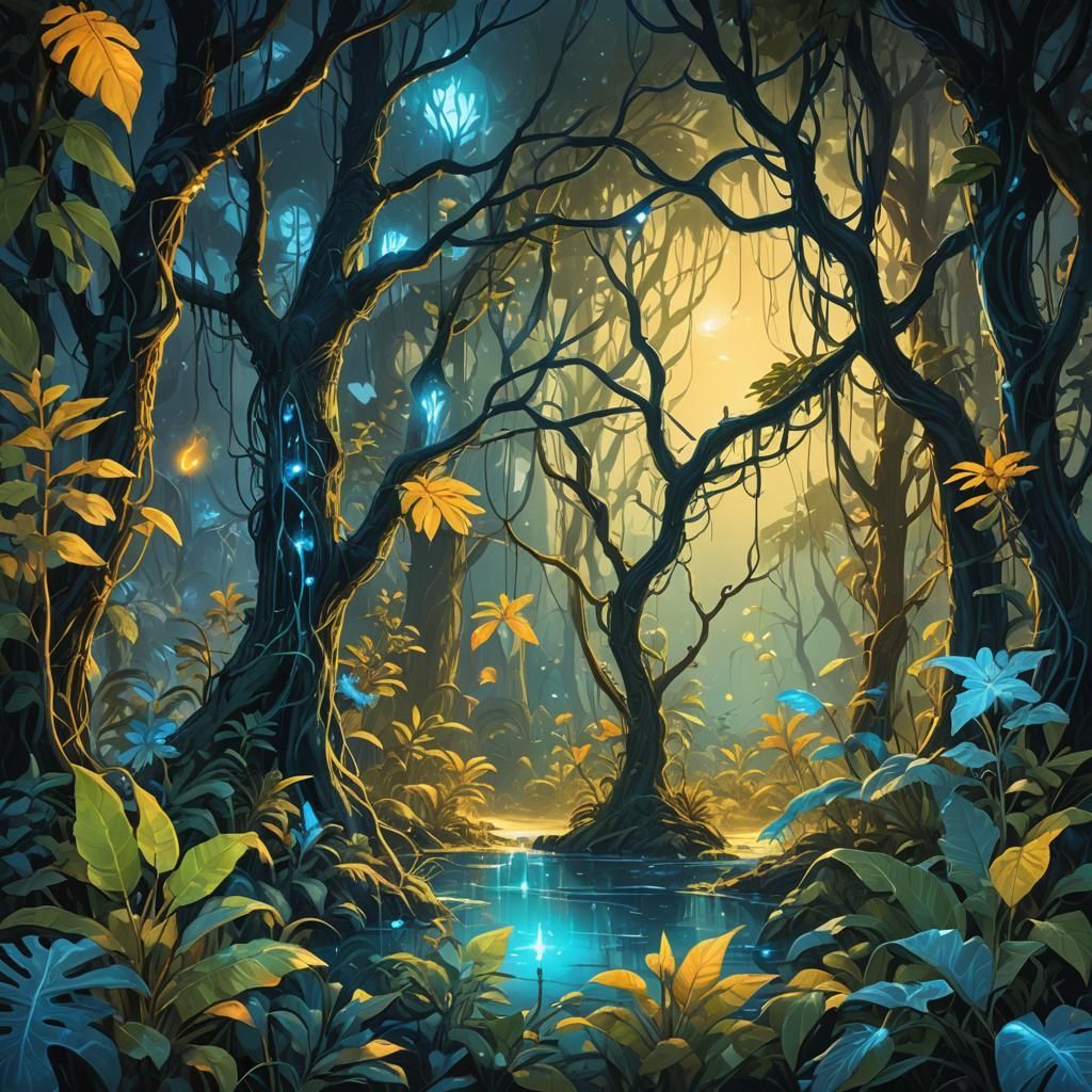 Bioluminescent Jungle Blooms in Frozen Tundra