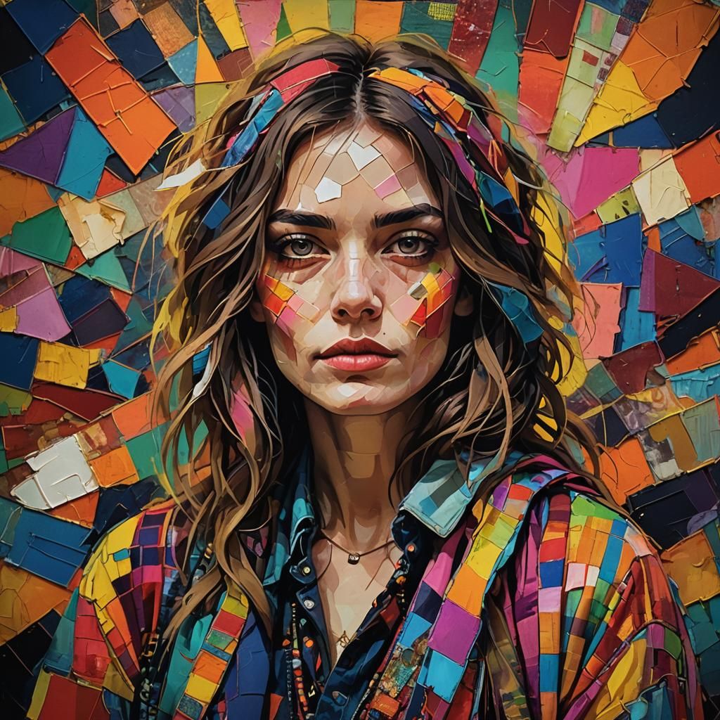 Neon Expressionist Portrait with Bohemian Fabrics