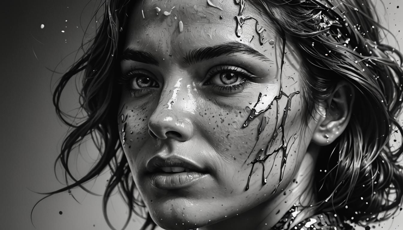 Detailed Black and White Portrait with Colorful Accents
