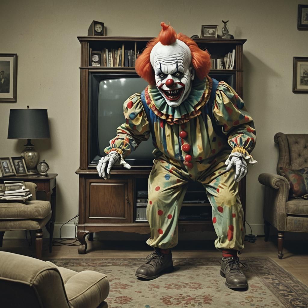 Creepy Clown Emerges from TV to Terrify Teenagers