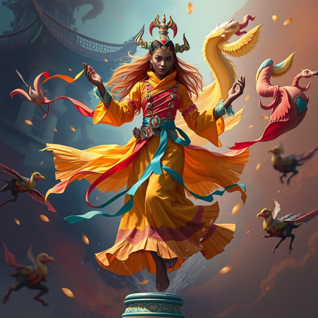 Katseye Dancing to Ddu-Du in Fantasy Art Style