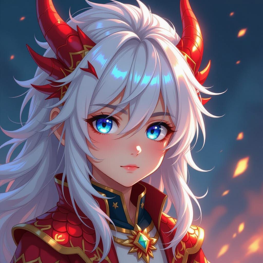 Anime Dragon Boy Portrait With Blue Eyes and Scales