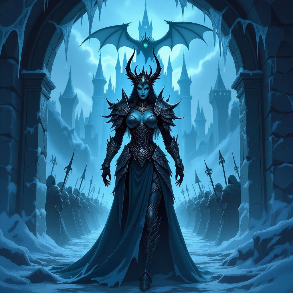 Spider Lich Queen in Frozen Castle with Undead Army