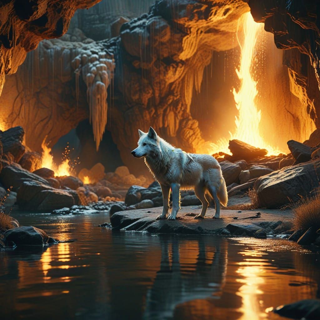 Ancient Cave Illuminated by Sunlight and Flickering Flames