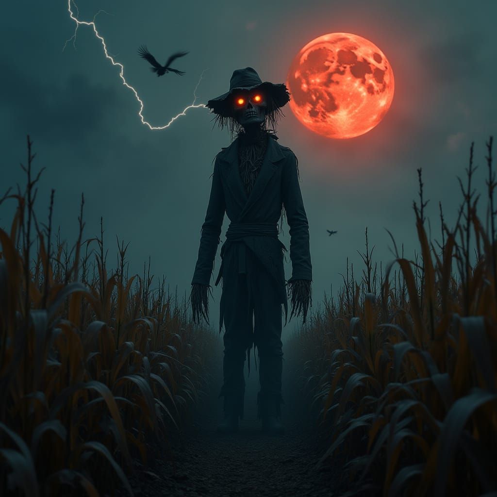 Haunted Scarecrow Rises Under Blood Moon