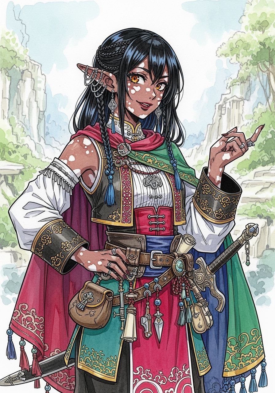 Mischievous Dark Elf Adventurer in Anime Style