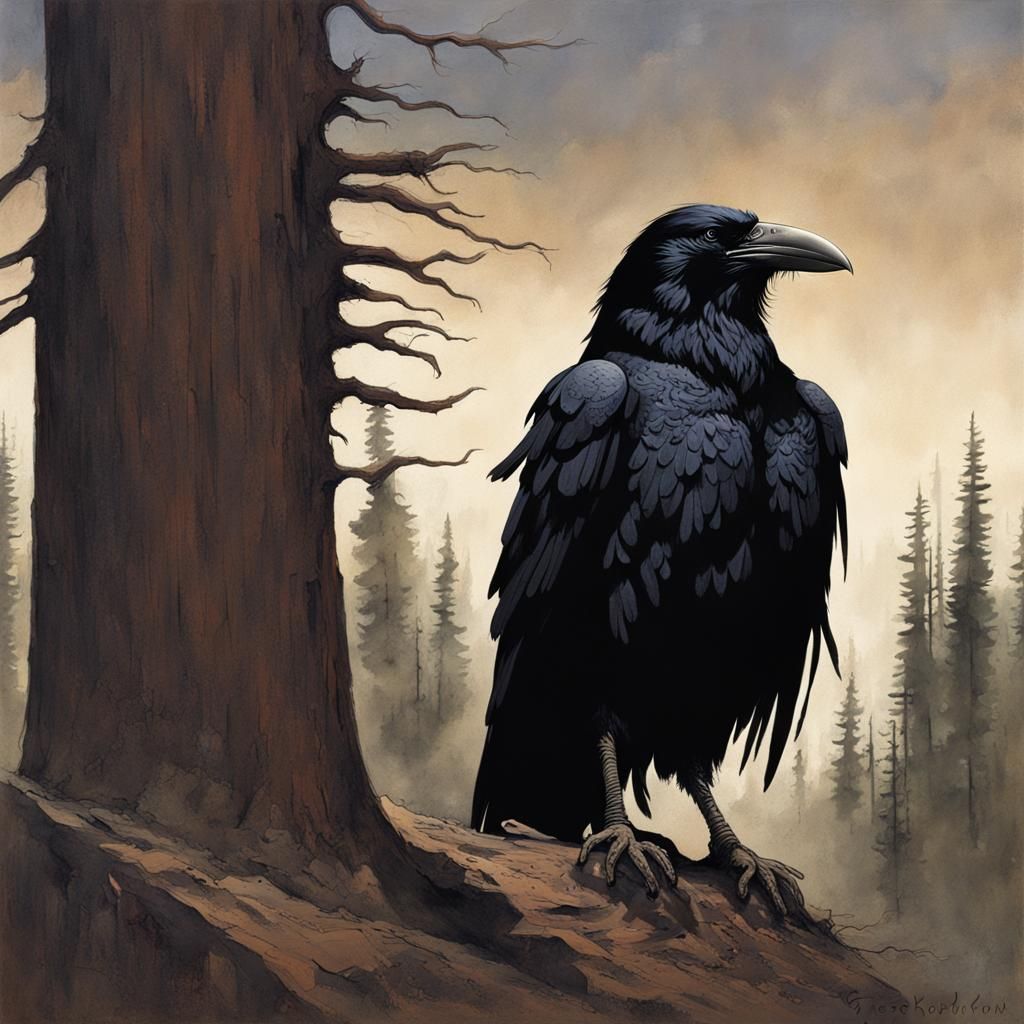 Native American Raven Man in Cut Forest