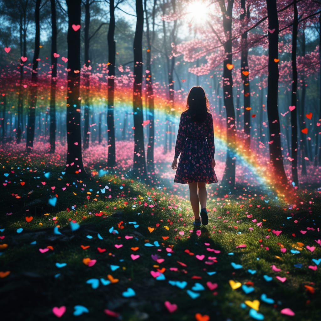 Stunning Cherry Blossom Portrait in Vibrant Double Exposure