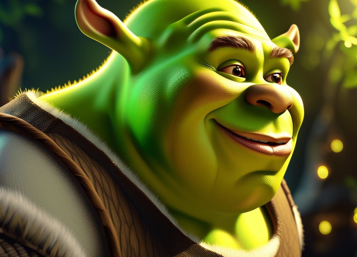 Photorealistic Shrek in Fairy Tale Composition