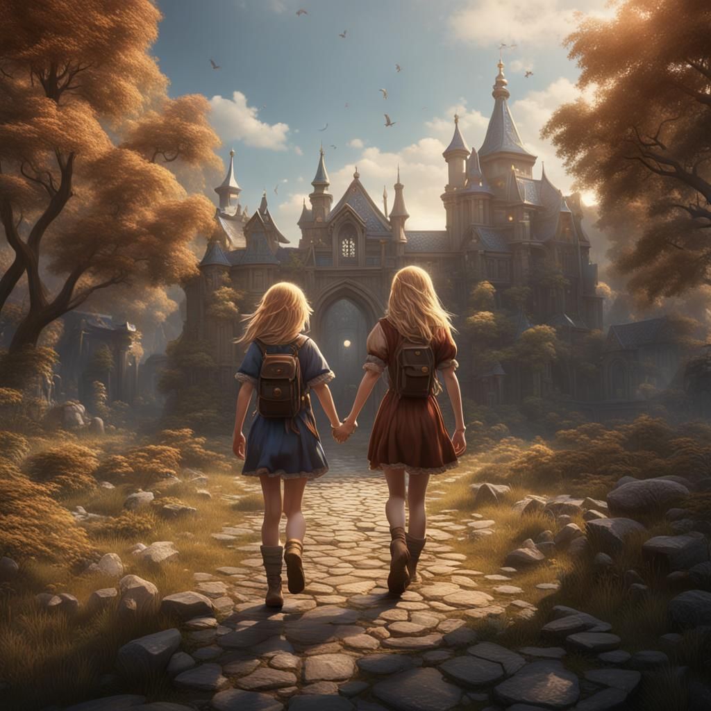Two Girls Walking: Fantasy Concept Art