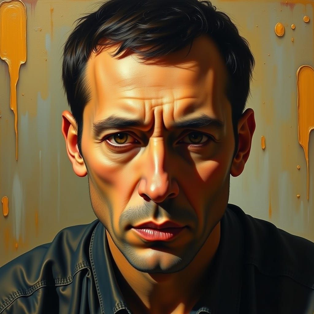 Introspective Man: Surrealist Portrait in Mixed Styles