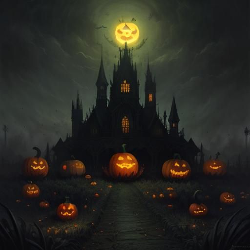 Haunted Pumpkin Patch in Horror Style