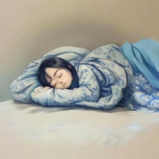 Girl Sleeping Soundly Under Blue and White Blankets