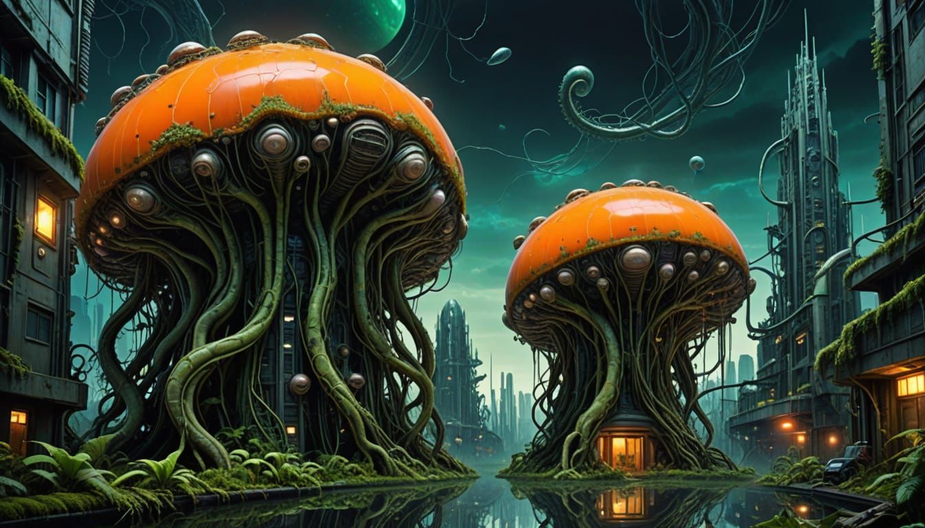 Aggressive Biopunk Species Overwhelms Buildings With Tentacl...