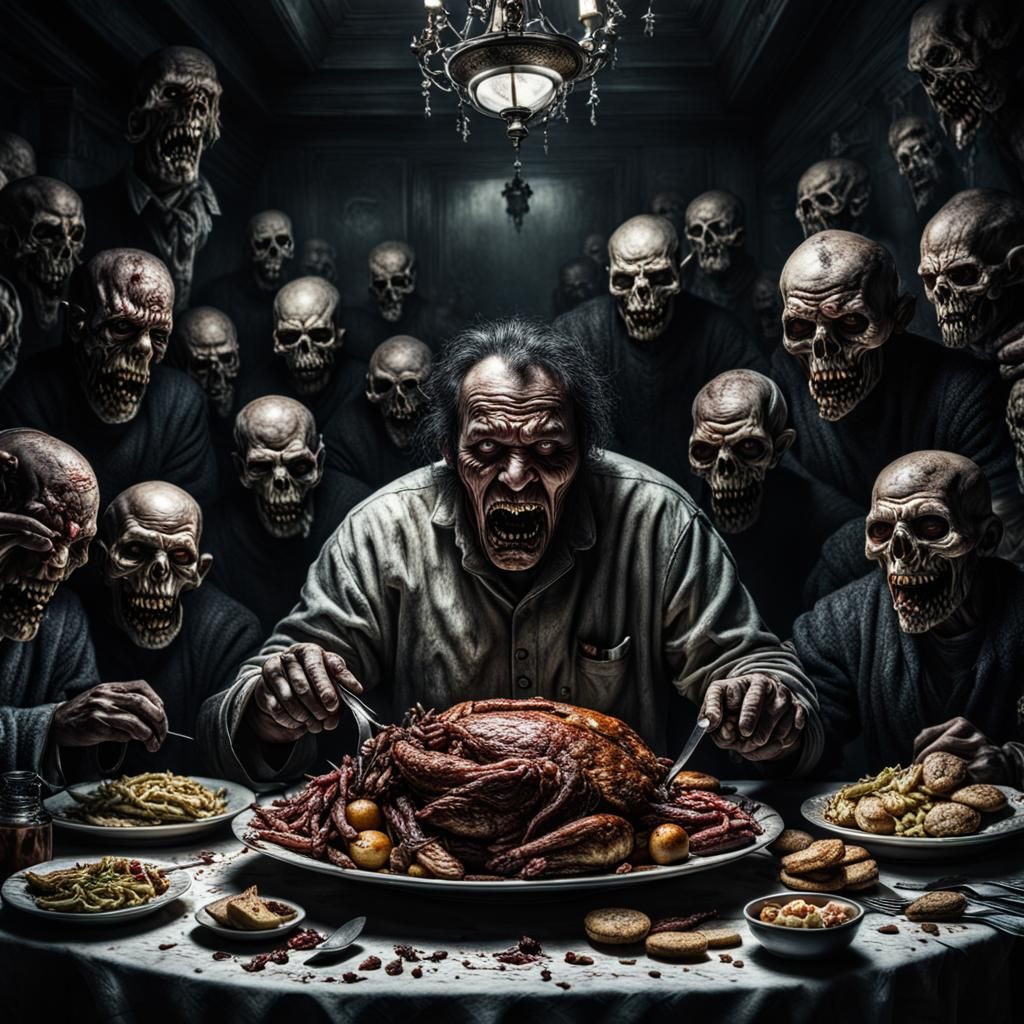 Horrific Depiction of Gluttony in Hyperrealistic Style