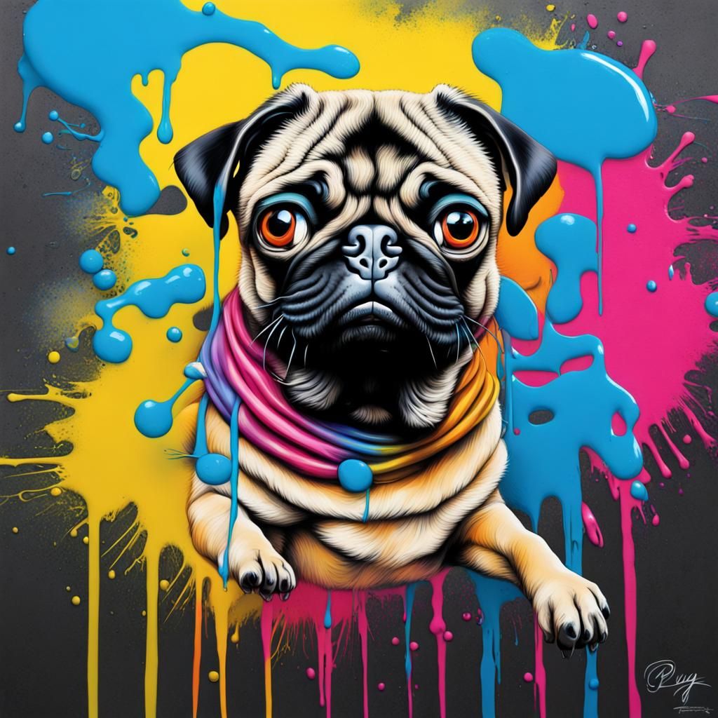 Pug in Graffiti Splash Art Style