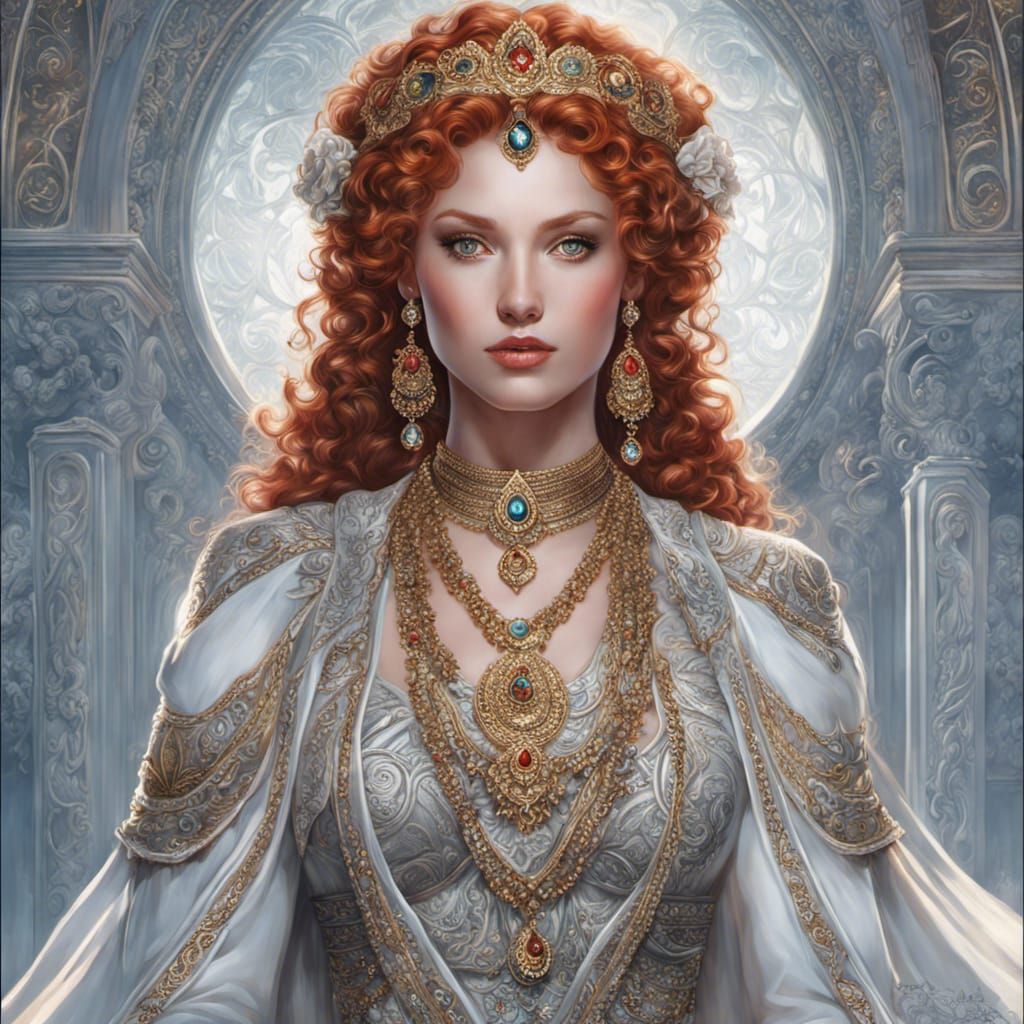 Red-Headed Goddess Portrait in Hyperrealistic Style
