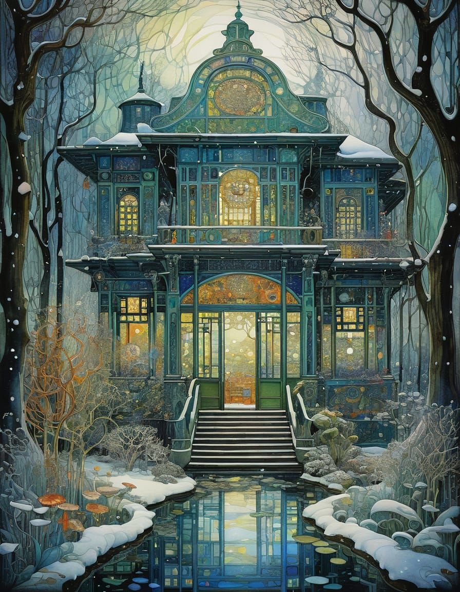 Vibrant Winter Garden Scene in Triadic Colors