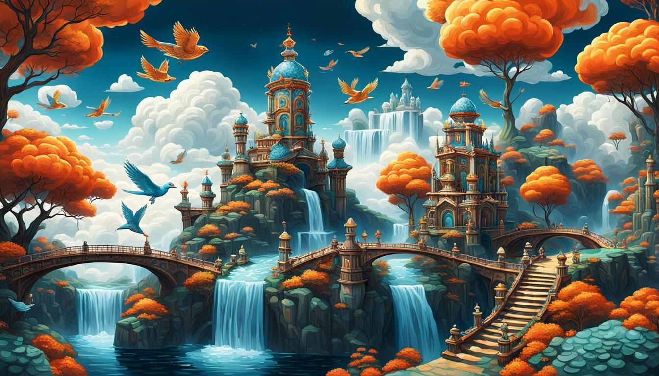 Surreal Chessboard Landscape with Mechanical Bird