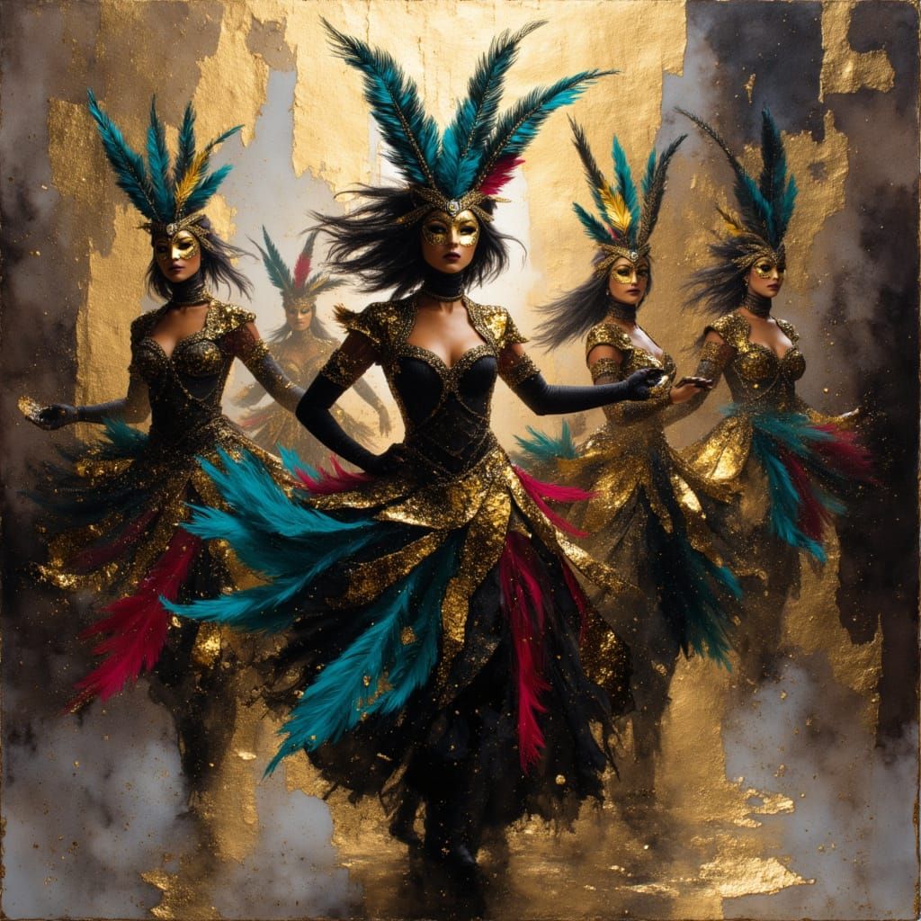 Masked Dancers in Festive Procession