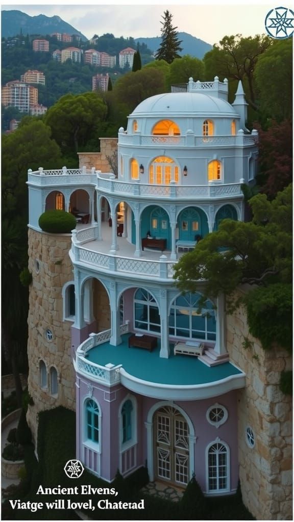 Ancient Elven Chateau in Vibrant Cliffside Colors