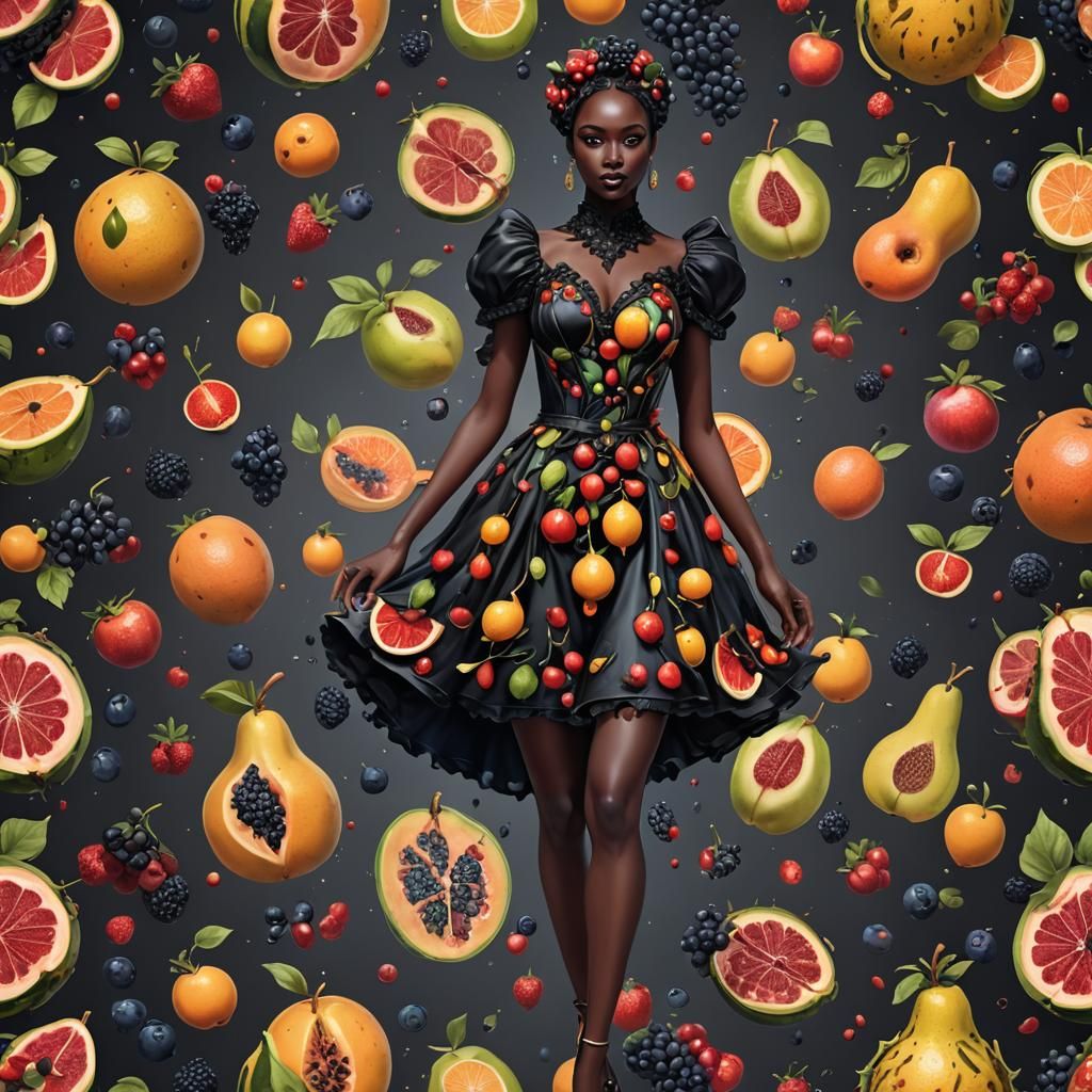 Sensual Fruit Dress in Detailed Matte Painting