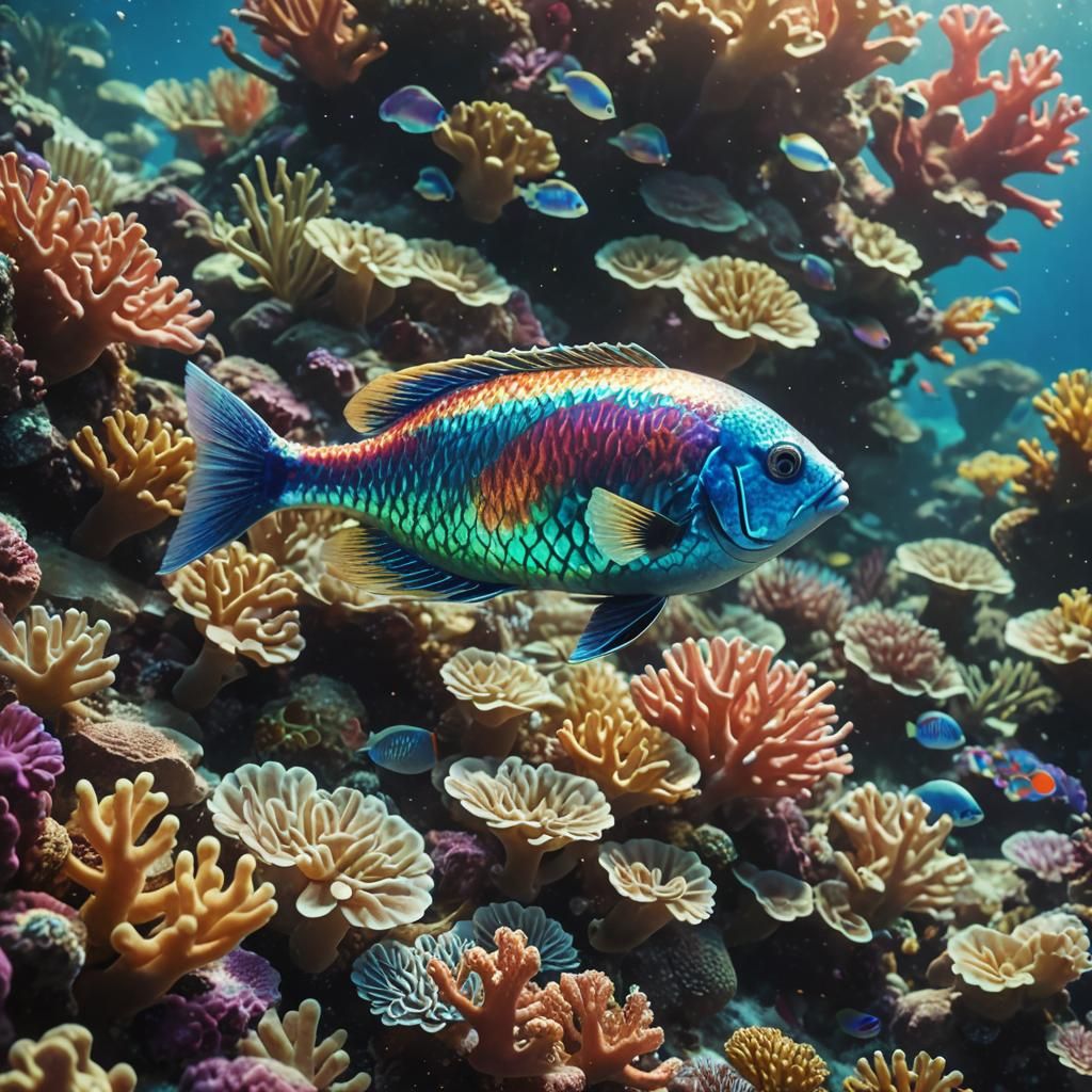 Rainbow Fish in Sunlit Coral Reef