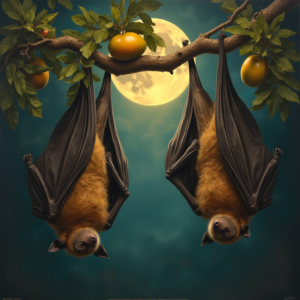 Fruit Bats Feast Under Dreamy Lunar Glow
